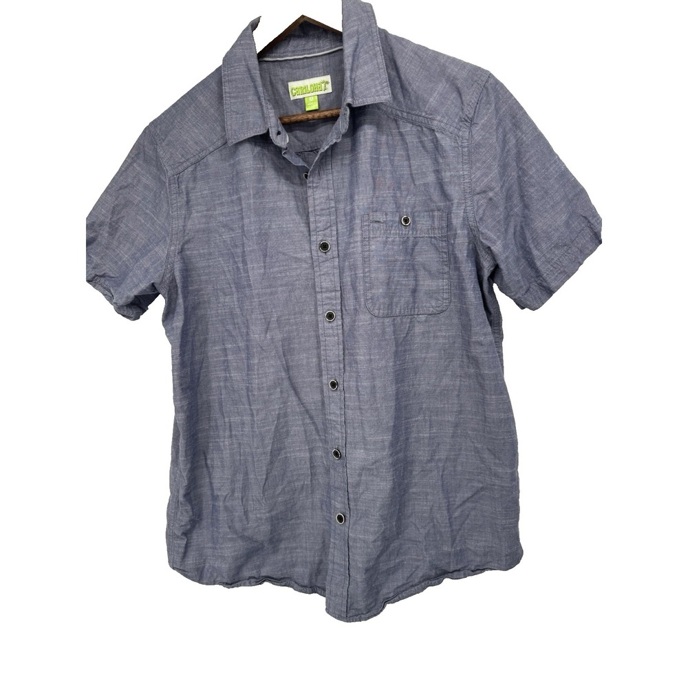 Cariloha Men's M Blue Cotton Bamboo‎ Short Sleeve Button Front Shirt Organic